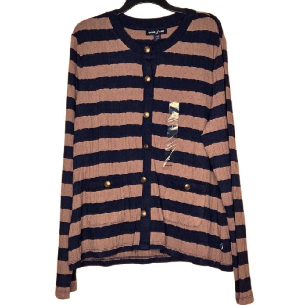 Nautica Jeans Striped Faux Knit Cardigan, Large
